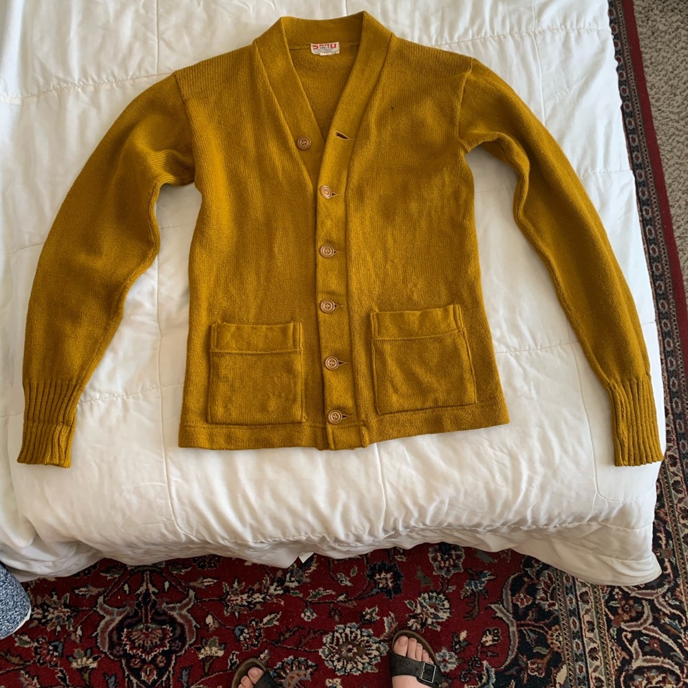 Vintage 1950s Sand-Knit Varsity Wool Sweater Gold